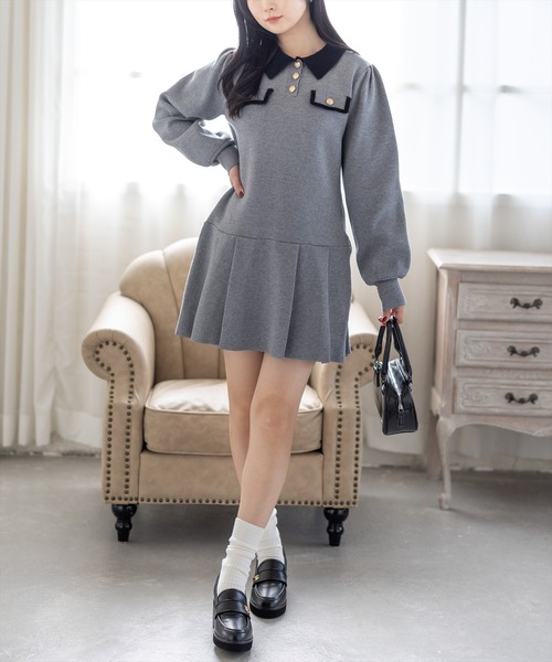 clear ワンピース バイカラーゴールドボタンニットワンピース「大人