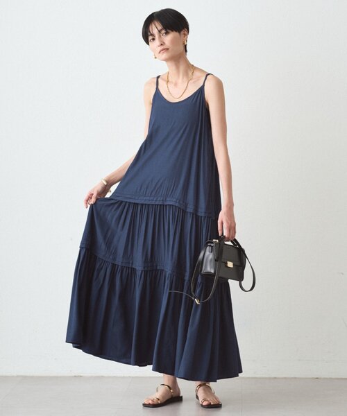 サテンティアードキャミワンピース　ラウンジドレス　ブラック Loungedress（ラウンジドレス） ワンピース サテンティアードキャミ