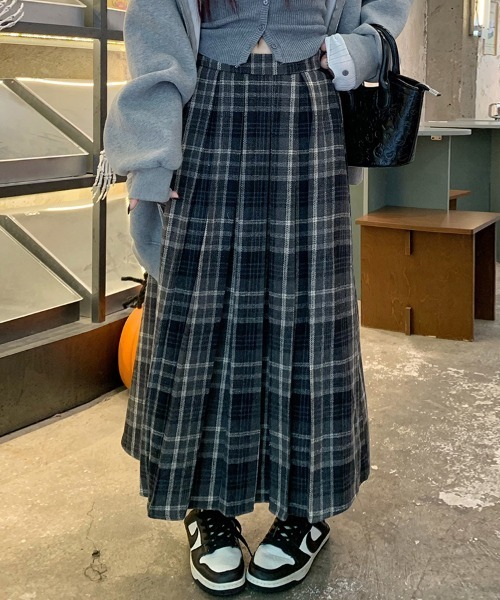 ReRe スカート チェック柄プリーツロングスカート : ZOZOTOWN Yahoo!店
