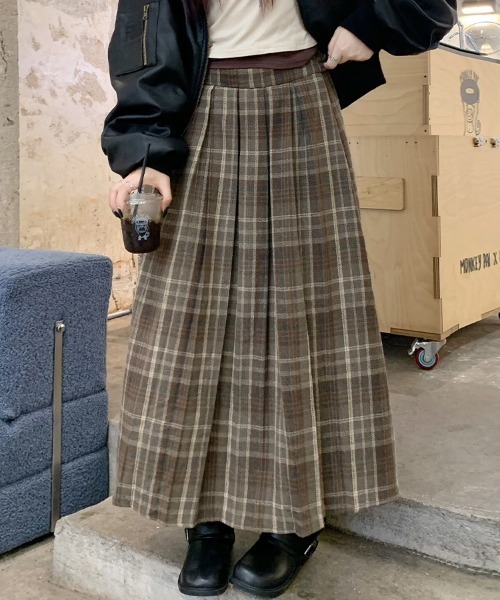 ReRe スカート チェック柄プリーツロングスカート : ZOZOTOWN Yahoo!店