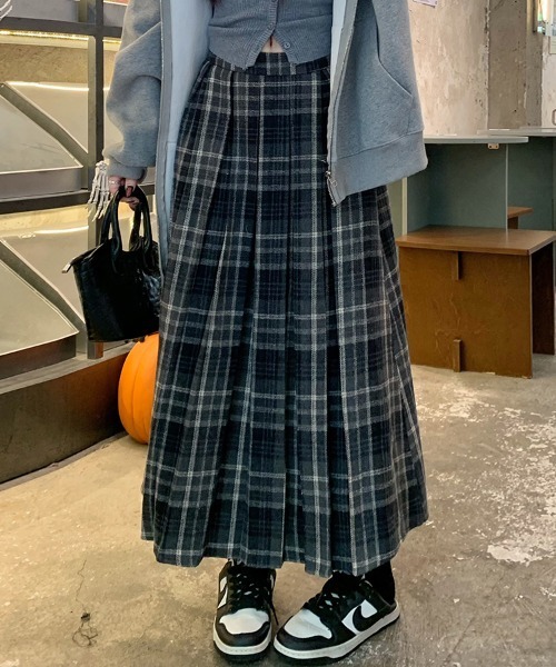 ReRe スカート チェック柄プリーツロングスカート : ZOZOTOWN Yahoo!店