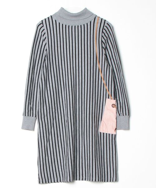 「Design Tshirts Store graniph」 ストライプ柄長袖ワンピース FREE グレー レディース_画像2