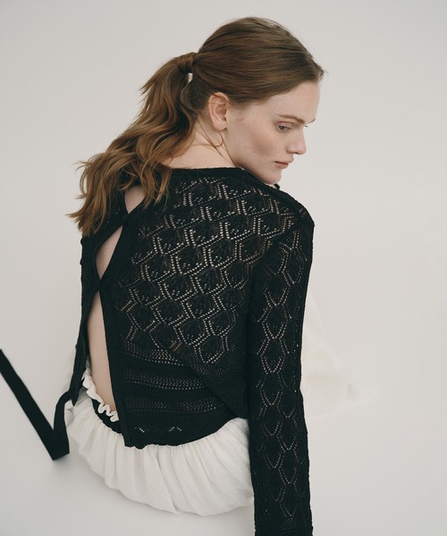 ニット セーター レースニットプルオーバー レディースの画像