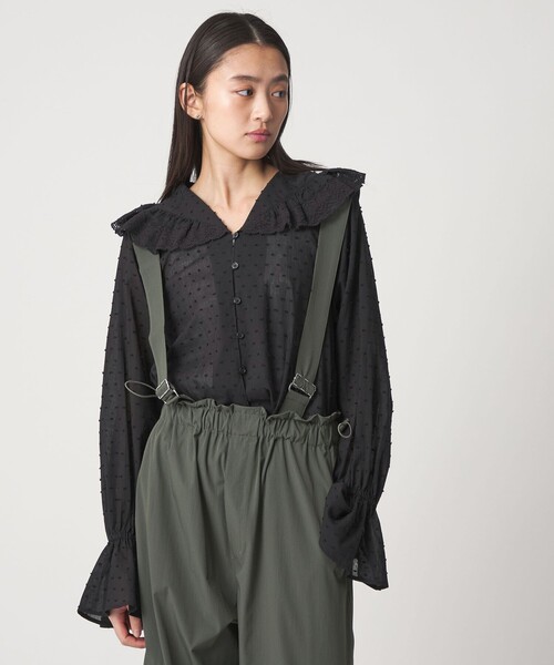 liten フリルブラウス　ブラック CITEN（シテン） ブラウス シャツ 「CITEN」レースフリルブラウス