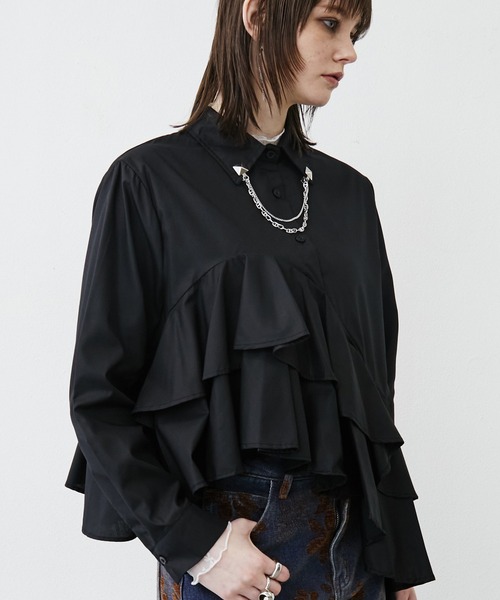 MONOe ブラウス シャツ 「主役級フリル」ダブルフリルアシンメトリー