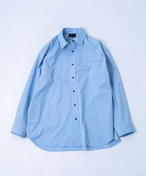 【即購入可】INVEL Easy Wear メンズ長袖シャツ L ブルー EKAL（エカル） シャツ エステネージュ ロングスリーブシャツ メンズ