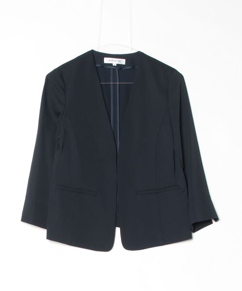 「NATURAL BEAUTY BASIC」 ノーカラージャケット SMALL ネイビー レディース