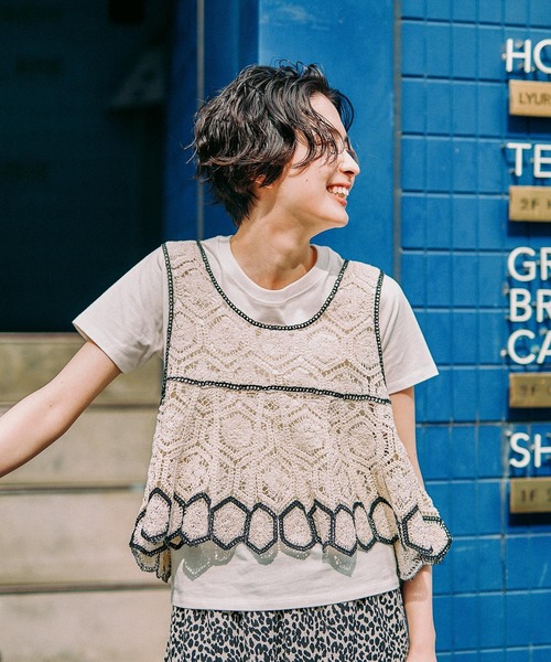 【新品】  LEINWANDE / ラインヴァンド | Sheep Knitted Vest ベスト | F | ホワイト | レディース leinwande（ラインヴァンド） ベスト ジレ Sheep Knitted Vest