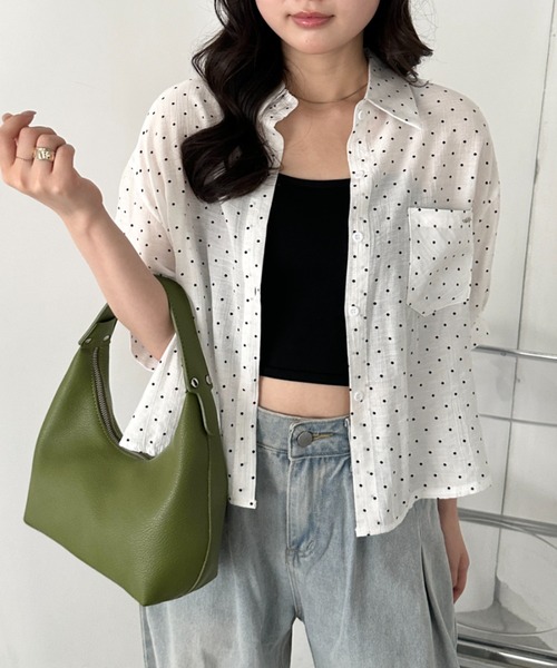 CLEA ブラウス シャツ 半袖 ドット柄シアー半袖シャツブラウス