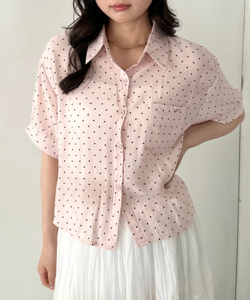 CLEA ブラウス シャツ 半袖 ドット柄シアー半袖シャツブラウス