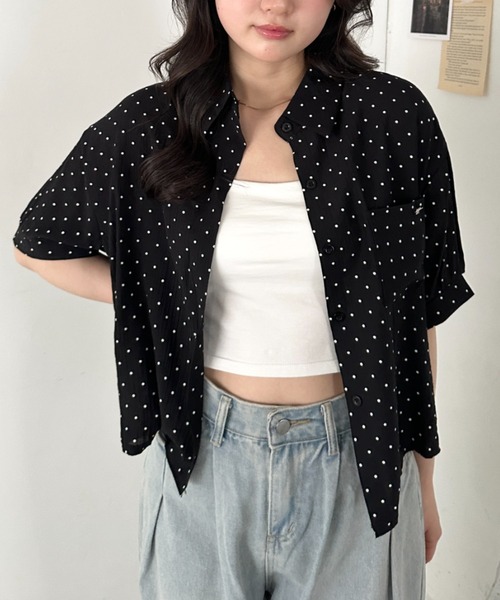 CLEA ブラウス シャツ 半袖 ドット柄シアー半袖シャツブラウス