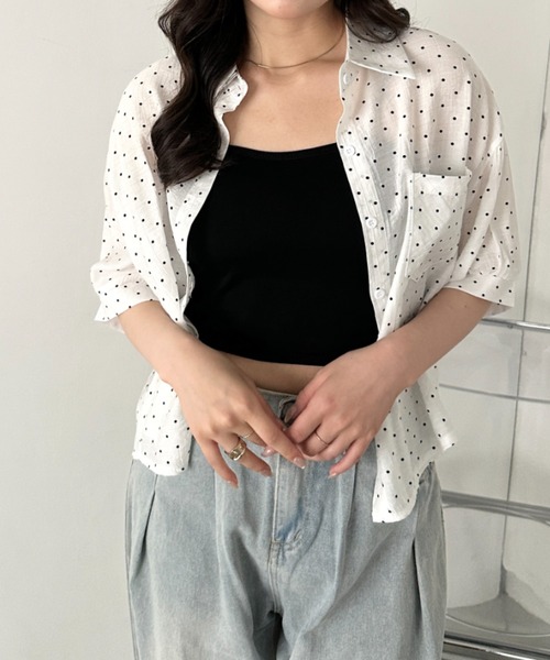 CLEA ブラウス シャツ 半袖 ドット柄シアー半袖シャツブラウス