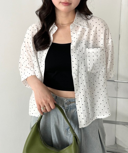 CLEA ブラウス シャツ 半袖 ドット柄シアー半袖シャツブラウス