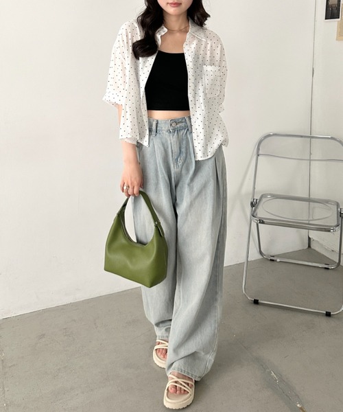 CLEA ブラウス シャツ 半袖 ドット柄シアー半袖シャツブラウス