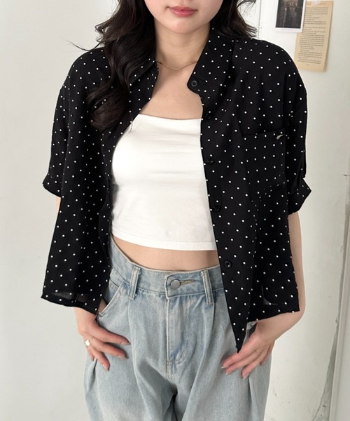 CLEA ブラウス シャツ 半袖 ドット柄シアー半袖シャツブラウス