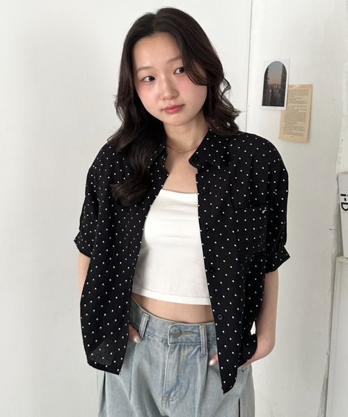 CLEA ブラウス シャツ 半袖 ドット柄シアー半袖シャツブラウス