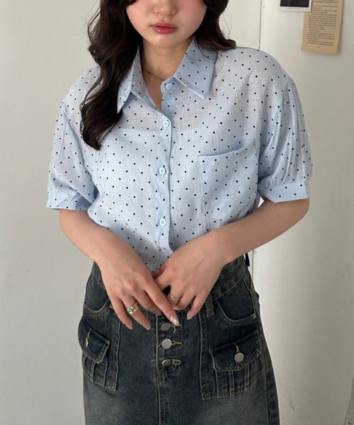 CLEA ブラウス シャツ 半袖 ドット柄シアー半袖シャツブラウス