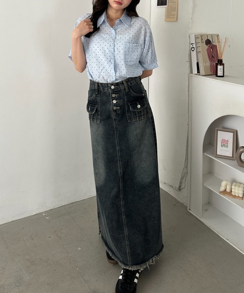 CLEA ブラウス シャツ 半袖 ドット柄シアー半袖シャツブラウス