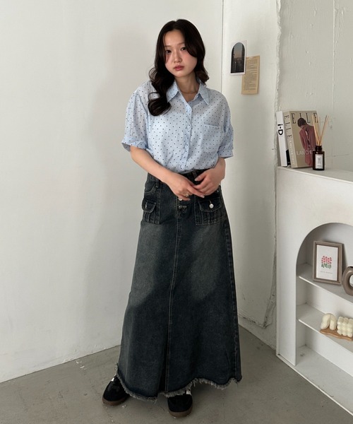 CLEA ブラウス シャツ 半袖 ドット柄シアー半袖シャツブラウス