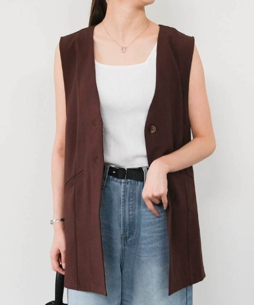 ベスト ジレ リネンライクノーカラージレ レディース : ZOZOTOWN Yahoo