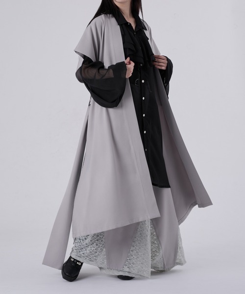 狐独 シャツ ラッフル襟ロングシアーシャツ メンズ レディース