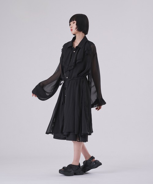 COS ラッフルロングシャツドレス 狐独 シャツ ラッフル襟ロングシアーシャツ メンズ レディース