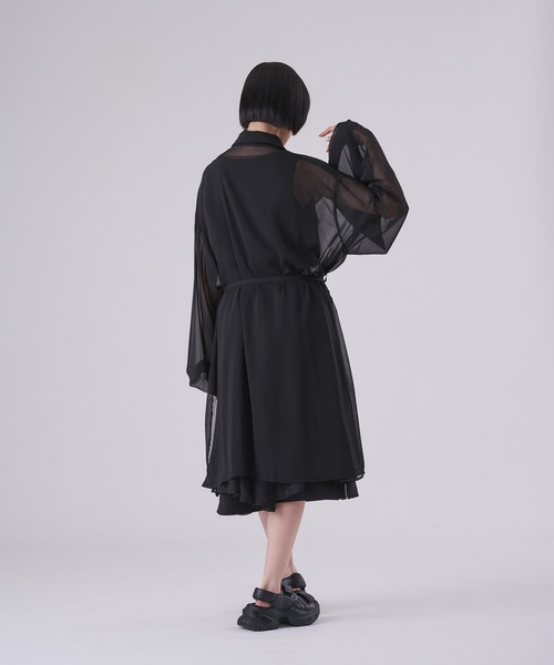 狐独 ラッフル襟ロングシアーシャツ ブラック L 狐独 シャツ ラッフル襟ロングシアーシャツ メンズ レディース