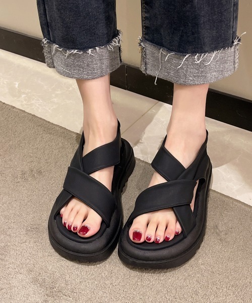 「Miniministore」 フラットサンダル 25.0cm ブラック レディース_画像2