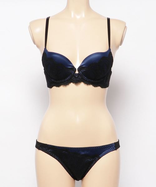 Absorle ブラジャー ショーツセット ジオメトリックサテン ブラ