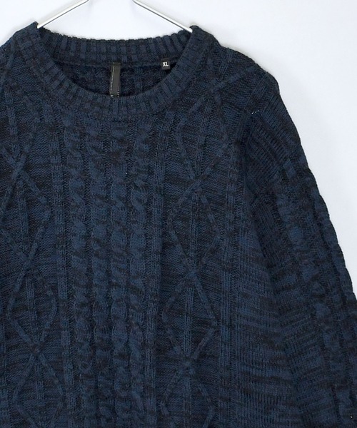 【美品】DEMHAM ビッグケーブルニット アランニット ネイビー XL 美品】DEMHAM ビッグケーブルニット アランニット ネイビー XL