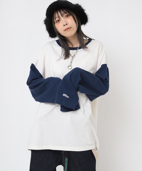 RNAカットソーコンビBIGシャツ RNA tシャツ M2202 RNAカラーコンビBIGロンT レディース