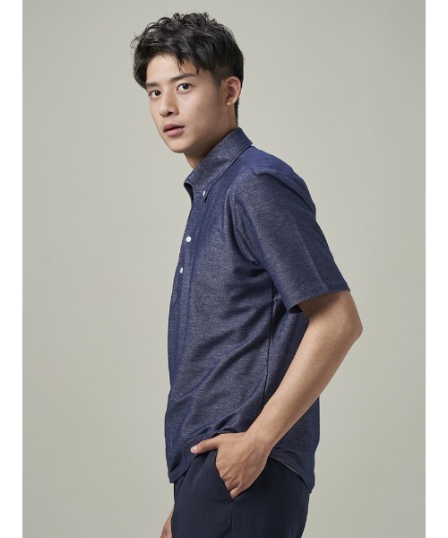 【  Jeans】カジュアルポロシャツワンピース Perfect Suit FActory ポロシャツ デニム調 ポロシャツ