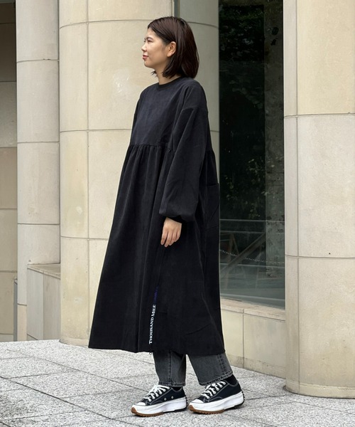 tシャツ 「THOUSAND MILE」LONG SLEEVE DRESS CODUROY / ロングスリーブドレス　コーデュロイ レディース