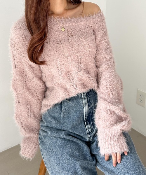 Heather ニット セーター 透かし編みフェザーニット 151214