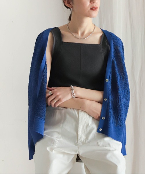 NOMBRE IMPAIR ニット セーター フロント透カシ柄 Vネックカーデ