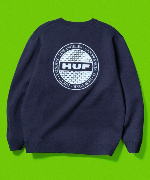 HUF セーター ニット MANHOLE CREW SWEATER / ハフ 刺繍ロゴ