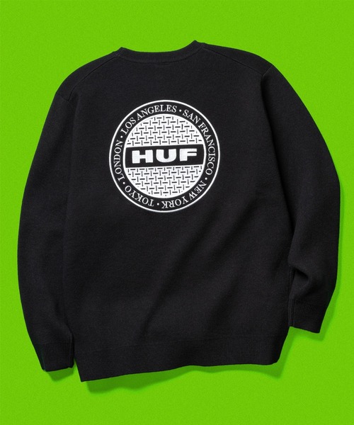 huf ニットセーター HUF セーター ニット MANHOLE CREW SWEATER / ハフ 刺繍ロゴ
