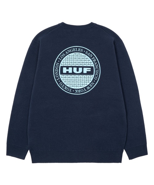 ー品販売  HUF ロゴ入り 青色 セーター Lサイズ トップス
