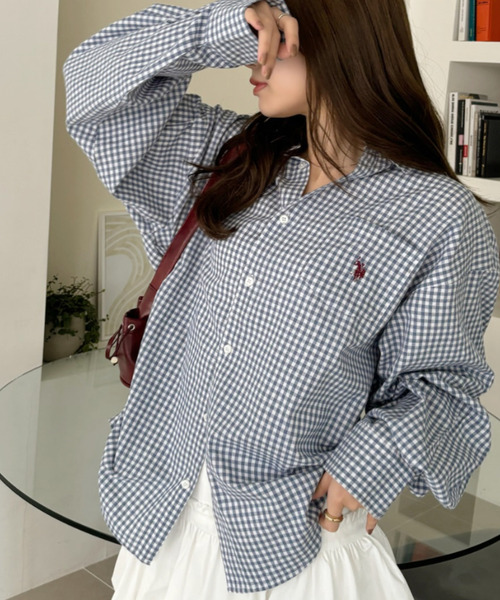ブラウス シャツ スカーフとセットのチェックBIGシャツ レディース チェック柄 シャツブラウス レディース[品番：AGCW0002387