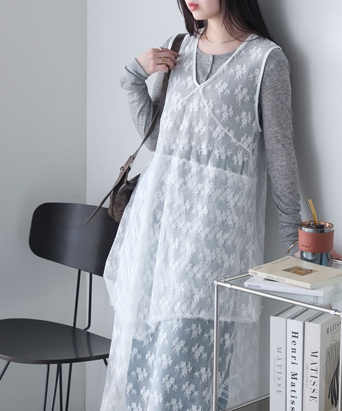 新品　ルーニィ　総レース　カットワークフラワー　ノースリーブ　ワンピース　38 LOUNIE ルーニィ ワンピース 花柄プリント ナローベルト付き 38
