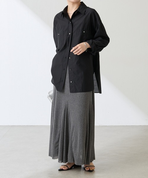 ブラウス シャツ Q.anos/バックボタンデニムシアーシャツ/新色追加 レディース blanc basque ブラウス シャツ パールボタン ダンガリーデニム