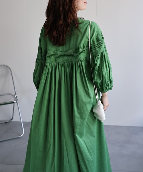 ap retro シャツワンピース 「India Fabric」ピンタックギャザーフレア