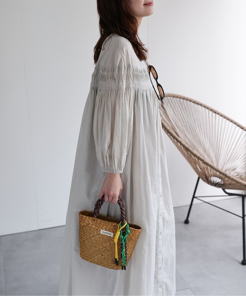 ap retro シャツワンピース 「India Fabric」ピンタックギャザーフレア