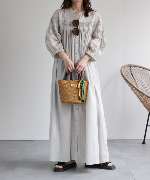 ap retro シャツワンピース 「インド綿」ピンタックギャザーフレア