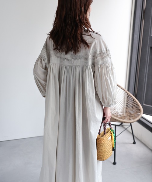 ap retro シャツワンピース 「India Fabric」ピンタックギャザーフレア
