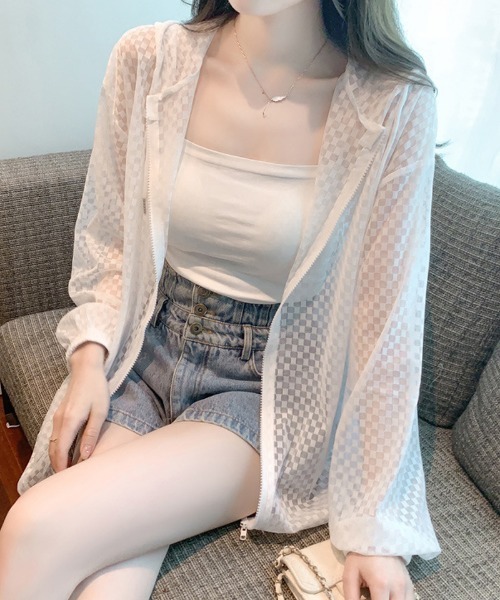 seeset ラッシュガードVカーディガン　羽織り　UVカット　撥水　白 seeset | シーセット LaLa Begin別注 UVカットできる多機能