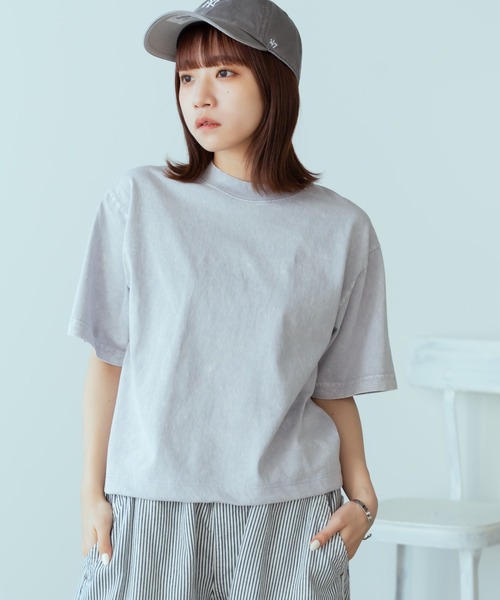 tシャツ LOS ANGELES APPAREL/ロサンゼルスアパレル 6.5OZ ミネラルウォッシュ クルーネック クロップドTシャツ レディース