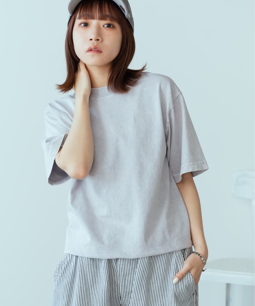 tシャツ LOS ANGELES APPAREL/ロサンゼルスアパレル 6.5OZ ミネラルウォッシュ クルーネック クロップドTシャツ レディース