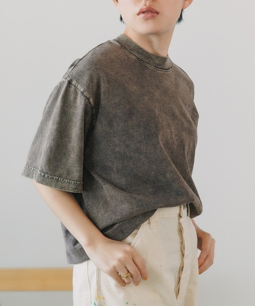 tシャツ LOS ANGELES APPAREL/ロサンゼルスアパレル 6.5OZ ミネラルウォッシュ クルーネック クロップドTシャツ レディース