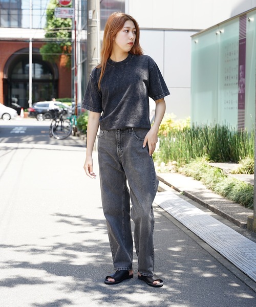tシャツ LOS ANGELES APPAREL/ロサンゼルスアパレル 6.5OZ ミネラルウォッシュ クルーネック クロップドTシャツ レディース